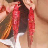 Qfdian  Fashionable Shiny Rhinestone Long Tassel Earrings