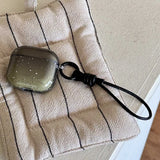 Qfdian  For Airpods Transparent Black Case Earphone Soft Leather Hand Rope Cover For Airpods 1 2 3 4 Generations Pro 2 Snowflake Shell