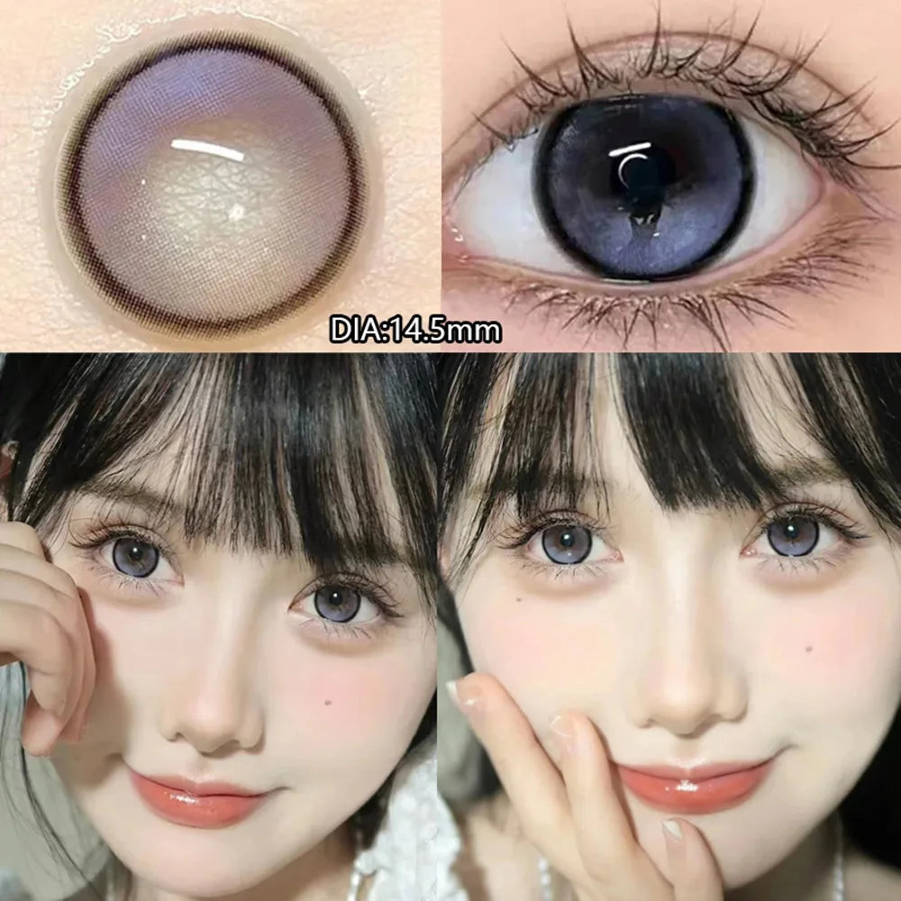 Qfdian 2PCS  Red Color Contact Lenses Large Diameter 14.5mm Myopia Degree Colored Lens Blue Beauty Pupil Makeup One Year Use