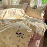 Qfdian  Princess Bedding Set Korean Style Soft Bed Sheet Set Queen King Size Duvet Cover Set No Filling With Pillowcase Bedroom Decor