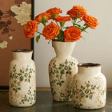 Qfdian  Ceramic Vase Mini Ornament Living Room Flower Arrangement Retro Dining Table Decoration Chinese Wabi Sabi Style Relief Artwork