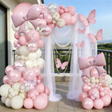 Qfdian  105Pcs Pink Bow-Themed Balloon Arch Set, 21inch Pink Bow Foil Balloons Paired with Pink Pearlescent White Latex Balloons, Ideal for Wedding, Birthday, Anniversary, Bridal Shower Party Decorations