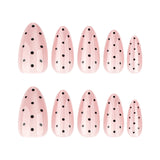 Qfdian  24pcs Nude Color Cat's Eye Fake Nails Black Polka Dot Pattern Press On Nails Simple Almond Shaped Full Cover False Nail For Girl
