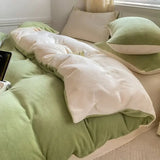 Qfdian  150x200cm Solid Color Warm Plush Duvet Cover 4-piece Bed Cover Pillowcase Set Soft Comfortable Children Bedding Article