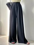 Qfdian  Stylish Women High Waist Casual Wide Leg Long Palazzo Pants Trousers Loose Casual Pants Office Ladies Elegant Long Pants Female