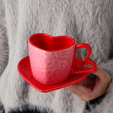 Qfdian  300ml Heart Shape Ceramic Mugs Creative Oatmeal Breakfast Mug Drinkware Set Kitchen with Heart Shape Handle Lovely Festival Gift