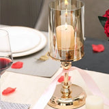 Qfdian  1pc Golden Glass Candle Holders for Pillar Candle Candlestick for Dining Coffee Table Wedding Events Parties Home Decor