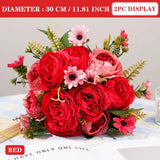 Qfdian  Decorative Flowers Silk Peony Artificial Daisy High Quality Red Bride Bouquet Wedding Decor Fake Flower Home boda Accessories