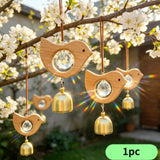 Qfdian  1pc Vintage Natural Wooden Bird Suncatcher Hanging Crystal Prism Rainbow Generator Window Hanging Reflector