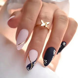 Qfdian 24Pcs Short Round Head False Nails Glitter Pink Almond Fake Nails Strawberry Full Cover Press on Nails Wearable Nail Tips