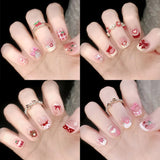 Qfdian  24pcs Bowknots Love Heart Pattern Press On Nails Cute Fresh Short Round French Style False Nails Korean Sweet Wearable Fake Nail