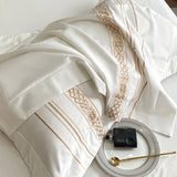 Qfdian Hotel Style Bedding Set Luxury 100% Egyptian Cotton Gold Embroidery White Duvet Cover Or Elastic Band Fitted Sheet Pillowcases