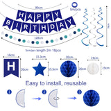 Qfdian  Blue Birthday Party Decoration Honeycomb Balls Happy Birthday Banner Hanging Swirls Circle Dots Garland Boy Birthday Party Decor