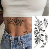 Qfdian  Waist Totem Waterproof Temporary Tattoo Sticker Black Line Flowers Rose Lily Peony Body Art Arm Fake Tattoos Sleeve Women Men
