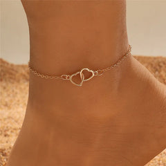 Ins Fashion Silver Color Double Heart Anklet for Women Bling Hollow Out Love Foot Ankle Leg Bracelet Chain Jewelry