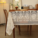 Qfdian  Rectangular Hollow Out Knitted Tablecloth Rural Retro Cotton Thread Crochet Dining Table Cover Lace Tea Table Cloth Table Flag