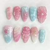 Qfdian  24pcs Gold Pink Flower Press On Nails Glossy Almond Autumn Wearable Fake Nails With Pearl Gold Ball Decor Ballet False Nail Tips
