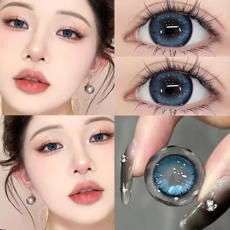 Qfdian 2PCS Contact Lenses with Degree -0.00 to-8.00 Blue Eye Green Korea Lens Purple Black Makeup Beauty Pupils Fast Delivery