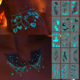 Qfdian  15pcs Luminous Glowing Waterproof Temporary Tattoo Sticker Fresh Wing Butterfly Animal Fake Tatto Flash Tatoo for Women men
