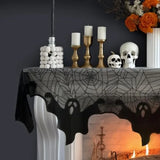 Qfdian  Halloween Decorations Indoor Fireplace Mantel Scarf, Black Lace Ghost Spiderweb Fireplace Cover for Halloween Mantle Decor Fest