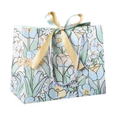 Qfdian  6Pcs Pastel Tulip Print Portable Paper Gift Bag with Ribbon for Festival Weddings Souvenir Teachers' Day Cloth Store Packing Bag