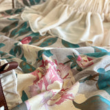 Qfdian Vintage French Flower Prints Ruffles Bow Princess Romantic Bedding Set 100% Cotton Duvet Cover Bed Skirt Bedspread Pillowcases