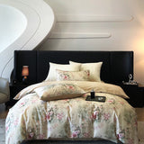 Qfdian 1000TC Egyptian Cotton Flowers Plant Prints Bedding Set Single Double Queen King Size Duvet cover Set Bed Sheet Pillowcases 4Pcs