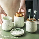 Qfdian Creative Gradient Green Marbled Ceramic Lotion Bottle Toothbrush Holder Soap Dish Set Bathroom Accessories Soap Dispenser Bottle