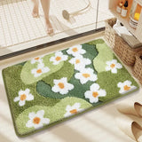 Qfdian  Non-Slip High-Absorbency Microfiber Bath Mat - Floral Plush Bathroom Rug, Thickened Fashionable Home Decor