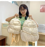 Qfdian Contrast Color Patchwork Pleated Backpacks College Casual Travel Bags for Women Y2k Aesthetic All Match Trendy Simple Schoolbags