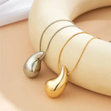 New Gold Color Stainless Steel Necklace For Women Jewelry Metal Vintage Waterdrop Pendant Earrings Necklace Set Birthday Gift