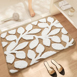 Qfdian  European Plant Bath Mat Thick Flocked Microfiber Bathroom Rug Strong Water Absorption Non-slip Foot Mat Carpet