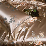 Qfdian 22 Momme Natural Mulberry Silk Luxury Bedding Set Yarn-dyed Jacquard Silk Cotton Duvet Cover Flat Sheet With Pillowcases 4Pcs