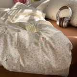 Qfdian  Floral Bedding Set Korean Style Soft Bed Sheet Set Queen King Size Duvet Cover Set No Filling With Pillowcase Bedroom Decor