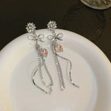 2024 New Fashion Long Tassels Sweet Heart Drop Earrings Joker Fine Bowknot Modelling Trend Women Dangle Earrings Jewelry
