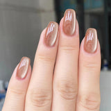Qfdian 24Pcs Mid-length Ballet False Nails Simple Cat Eye Design Press on Fake Nail Wearable Coffin Full Cover Nail Tips Manicure Tools