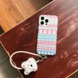 Qfdian Ins Winter Fair Puppy Shiny Fundas for iphone 16Pro 13pro 15pro 14 13 15 16 pro max 14promax shell protect cute rope phone case