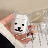 Qfdian Lnteresting Transparent Line Dog Pattern Hard Silicone Headphone Protection Case for AirPods 1 2 3 4 Pro 2 Shell Cute Cat Cover