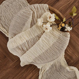 Qfdian Beige Table Runner Gauze Cheesecloth Rustic Sheer Boho Wedding Decoration Tablecloth Baby Shower Christmas Birthday Party Decors