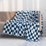 Qfdian Throw Blankets Flannel Blanket with Checkerboard Grid Pattern Soft Throw Blanket for Couch, Sofa Warm and Cozy for All Seasons