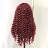 Qfdian Red Wig Deep Curly Synthetic Lace Front Wig Glueless Afro Kinky Curly Burgundy Colored Hair Lace Frontal Wigs for Women Party