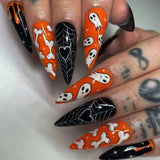 Qfdian  24Pc Halloween False Nails with Almond Head Designs Cute Clown Fake Nails French Full Cover Manicure Press on Nail Tips for Girl
