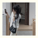 Qfdian Korean Chic Office Lady Shoulder Underarm Bag Elegant Pleated Casual Bags for Women Sweet Y2k Aesthetic Fashion Simple Handbags