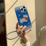 Qfdian Winter scarf puppy shiny fundas for iphone 15pro 14promax 13 15 16 14 pro max 13promax blue gradient anti-fall rope phone case