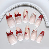 Qfdian  24 long water drop shaped pressing nails French irregular nail art works&1 friction strip and 1 jelly gel