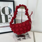 Qfdian Y2k Aesthetic Pleated Office Lady Crossbody Bags All Match Ins Bubble Quilted Cloud Bag Fashion Women Casual Shoulder Handbags