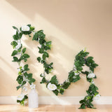 Qfdian  2.4M Rose Artificial Flower Spring Autumn Garden Arch Decor DIY Fake Flowers Vine for Wedding Garland Home Decoration ornements
