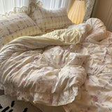 Qfdian Korean Princess Duvet Cover Set Skin Friendly Wash Cotton Bedding Set Of Four Pieces Lace Bedin Set Bed Sheets Comforter Cover