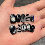 Qfdian  10Pcs Noble Purple Handmade Press on Nails Delicate Short Square Fake Nail Sweet Cool Y2k Diamond False Nails Cat Eye Nails Art