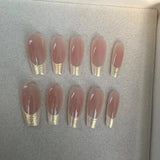 Qfdian 10pcs Handmade Pink French Tips Press On Nails Blush Red Long Acrylic False Nail Wearable False Nails For Girls